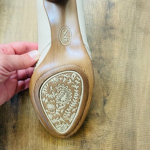 Söfft Leather Peep Toe Heels Size 9M | Woven Cutout Detail | Cream Beige Comfort - Picture 7 of 10